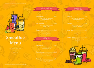 Vector banner doodle drink smoothie cafe or restaurant menu template illustration
