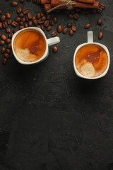 Obraz na płótnie Canvas coffee, serving beverage in a white cup (coffee grain). food. top.copy space