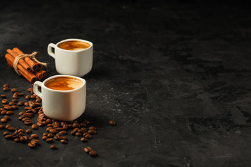 Fototapeta na wymiar coffee, serving beverage in a white cup (coffee grain). food. top.copy space