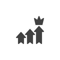 Growing arrows and crown vector icon. filled flat sign for mobile concept and web design. Rank simple solid icon. Success and achievement symbol, logo illustration. Pixel perfect vector graphics