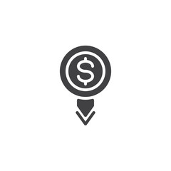 Money loss vector icon. filled flat sign for mobile concept and web design. Dollar money with arrow down simple solid icon. Symbol, logo illustration. Pixel perfect vector graphics