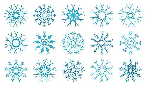 Cute snowflakes collection isolated on white background.