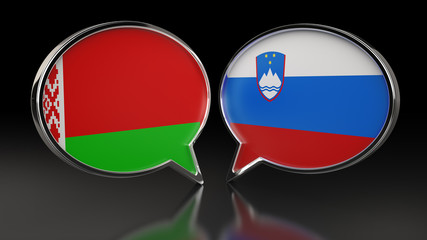 Obraz premium Belarus and Slovenia flags with Speech Bubbles. 3D illustration