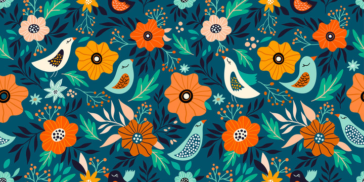 Spring time seamless pattern with floral design
