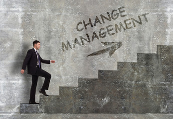 Business, technology, internet and networking concept. A young entrepreneur goes up the career ladder: Change management