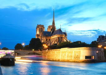 Notre Dame Cathedral at night, Paris, France