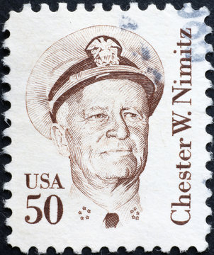 Fleet admiral Chester Nimitz on american postage stamp