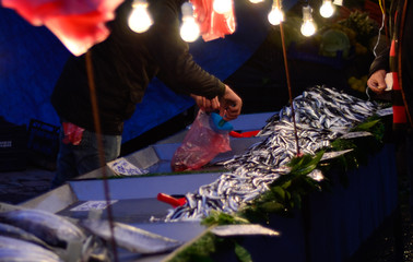 seller collects fish