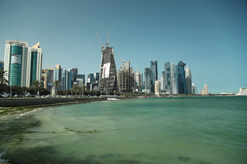 Fototapeta premium Corniche embankment in financial district in Doha, Qatar
