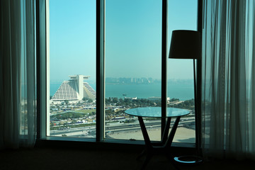 View of coast of the Persian Gulf in Doha, Qatar