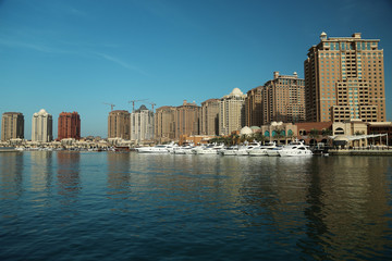 Motor boats in Pearl-Qatar in Doha city, Qatar