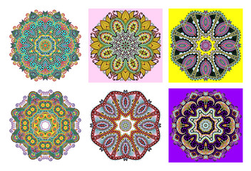 set of circle lace ornament, round ornamental geometric doily pattern