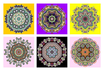 set of circle lace ornament, round ornamental geometric doily pattern