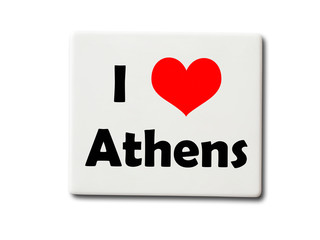 I love Athens (Greece) souvenir refrigerator magnet isolated on white background