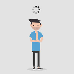 Young pensive character with a loading bar above her head.flat cartoon design