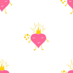 Valentines day design with hearts. Seamless cartoon style heart pattern.