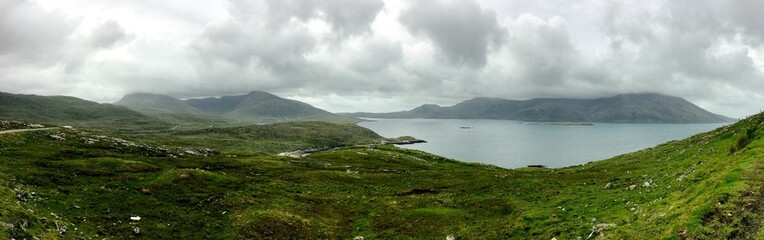 A panoramic shot across a valley on the Isle of Harris in the Outer Hebrides 