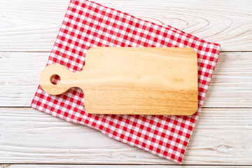 empty cutting wooden board with kitchen cloth