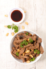 beef, soy sauce and nut