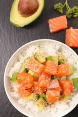salmon, avocado and rice