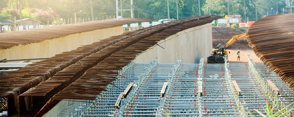 Construction fabrication steel reinforcement bar at the bridge construction site