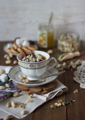 Obraz na płótnie Canvas Natural herbal tea with chamomile and spices