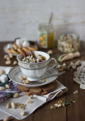 Natural herbal tea with chamomile and spices