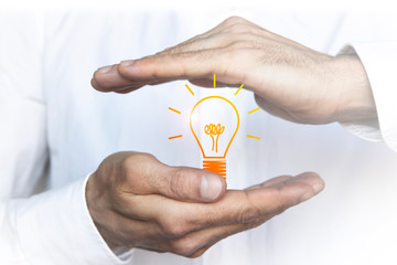 mani, lampadina, idea, illuminazione, luce