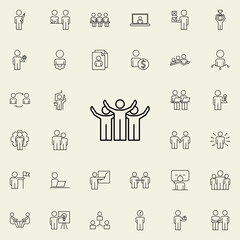 Fototapeta na wymiar employees raised hands icon. Business Organisation icons universal set for web and mobile