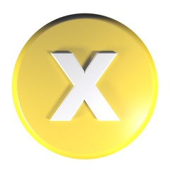 Yellow circle push button with the sign x for the multiplication operation - 3D rendering illustration