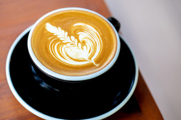 Backgrounds of Latte coffee. coffee cup latte art in shop.