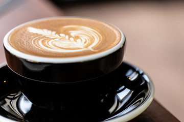 Backgrounds of Latte coffee. coffee cup latte art in shop.