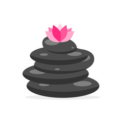 zen balancing stones with pink lotus flower vector illustration isolated on white background