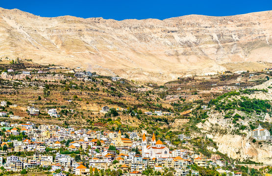 View of Bsharri town in the Qadisha Valley, Lebanon