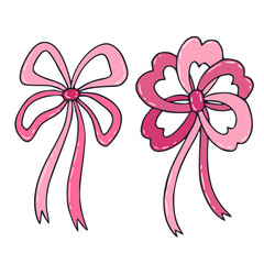 Vector isolated Bows. Cute gift decoration . Cartoon bow decor in pink color.