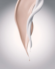 Fototapeta premium Foundation liquid splash with white Milk, Cosmetic make up 3d illustration.