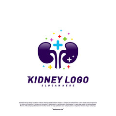 Fototapeta na wymiar Kidney with Plus Health Logo Design Concept. Urology Logo Vector Template