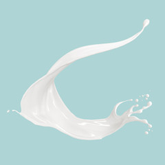 splash of milk or yogurt white cream with clipping path 3d illustration.