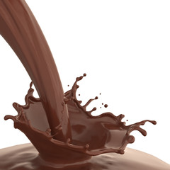 Chocolate Milk Splash and pouring. with Clipping Path 3d illustration.
