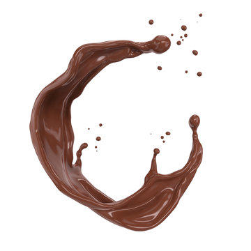 dark chocolate splash or cocoa cream flowing with clipping path 3d illustration.