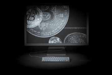 Digital money on the monitor screen