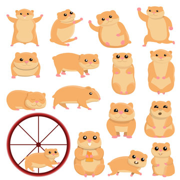 Hamster icons set. Cartoon set of hamster vector icons for web design