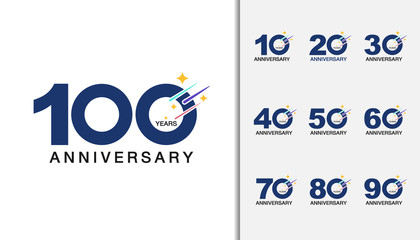 Set of anniversary logotype. Modern anniversary celebration with meteor design. For company profile, booklet, leaflet, magazine, brochure poster, web, invitation or greeting card.