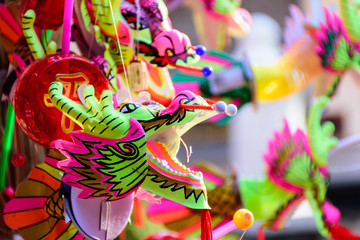 Colorful Dragon head in Chinese Day festival.