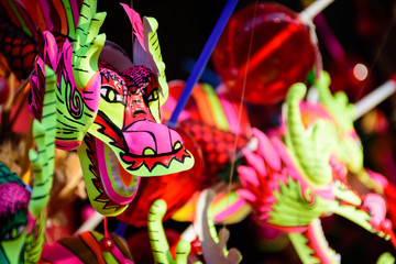 Obraz na płótnie Canvas Colorful Dragon head in Chinese Day festival.