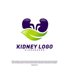 Kidney with Leaf Logo Design Concept. Urology Logo Vector Template