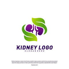 Kidney with Leaf Logo Design Concept. Urology Logo Vector Template