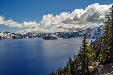 The Blue Waters of Crater Lake are Held in by a Bowl of Mountains