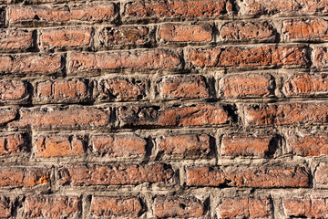 Old red brick wall background texture close up. bricked wall textured pattern for continuous replicate.