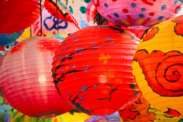 Chinese lantern beautiful lantern decoration on street hanging at China Town Thailand © louisnina
